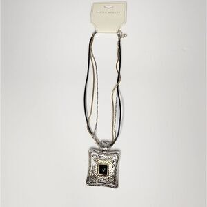 Laura Ashkey NEW Vintage Multi Strand Necklace 2 Tone Pendant Black Cabochon